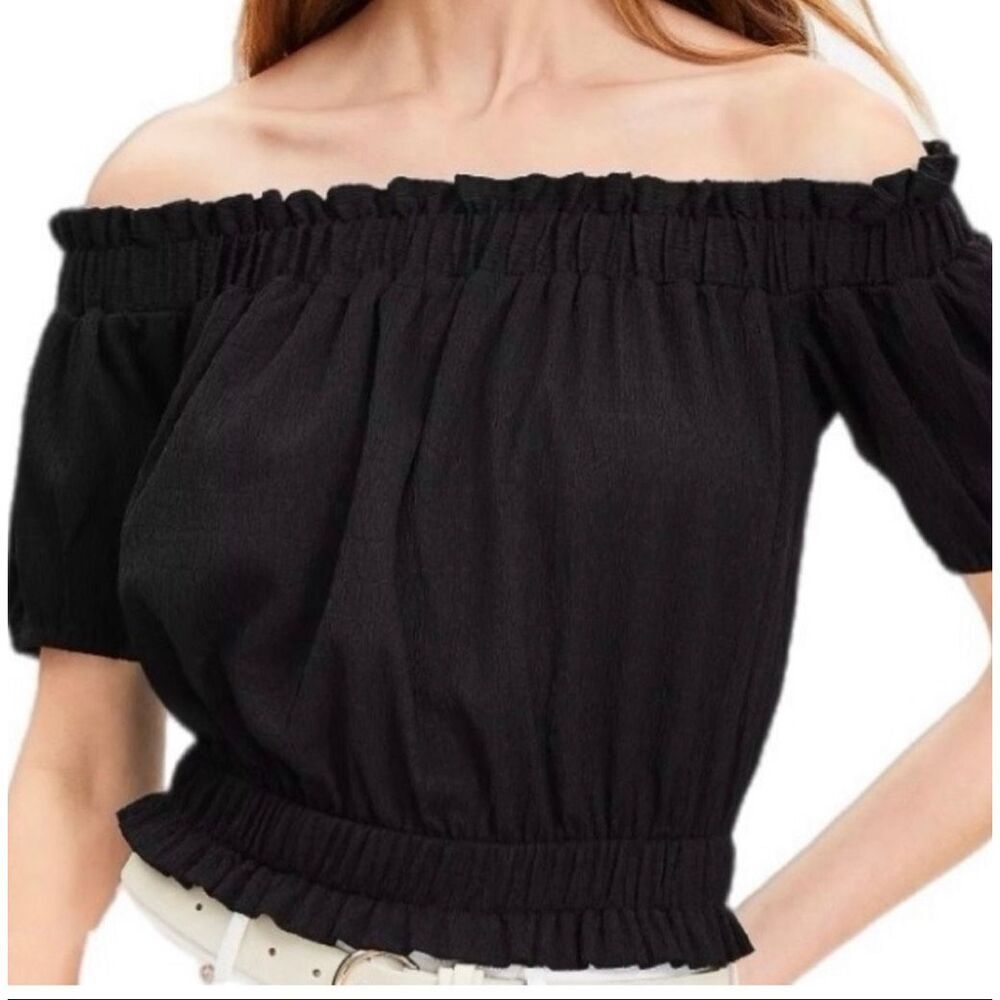 LOFT Crinkle Jacquard Womens Off the Shoulder Top Size Medium